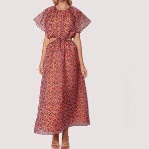 Lost + Wander Venus Rising Coral Floral Maxi Dress luxury short sleeve size L